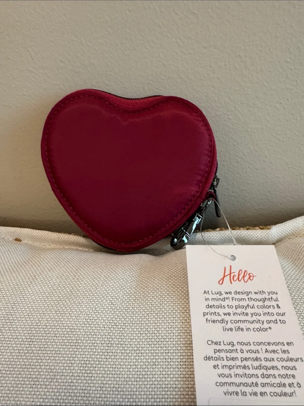 lug Heart-Shaped Quilted Coin Pouch in Raspberry NWT